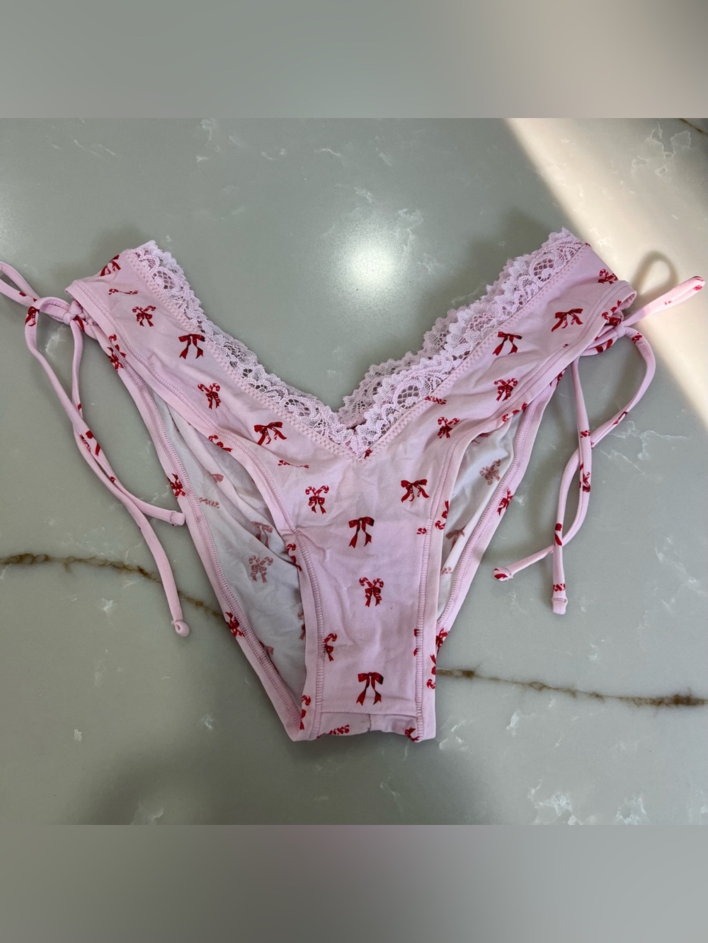 🎀 SKIMS Fits Everybody Lace Trim Tie Side Bikini underwear | Candy Bow | S🎀